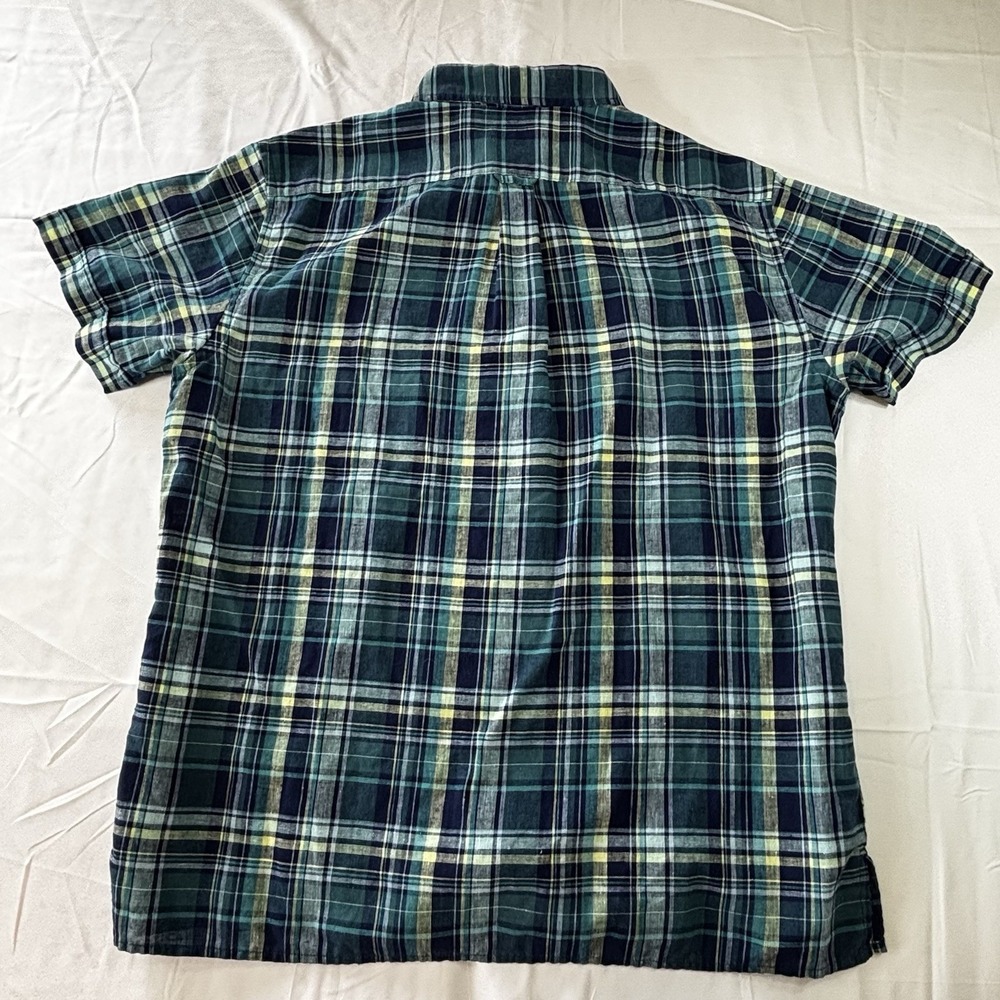 Izod Shirt Men's Size XL Linen‎ Blend Short Sleeve Collar Blue Plaid - Picture 12 of 12